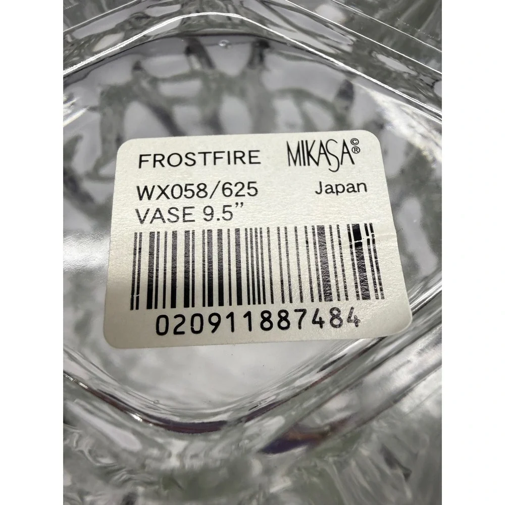 Mikasa Frostfire Crystal Vase 9.5 Inch WX058/625 Clear Textured Glass Japan